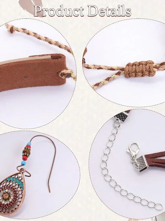 3 Pcs Western Jewelry Set for Women Classic Necklace Bracelet Earrings Bohemian - Picture 3 of 7